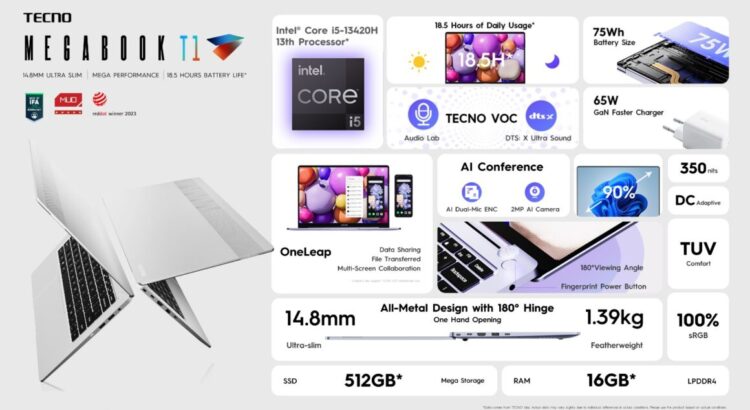 Buku Besar Tecno T1 dengan Kekuatan Intel Core Generasi ke-13
